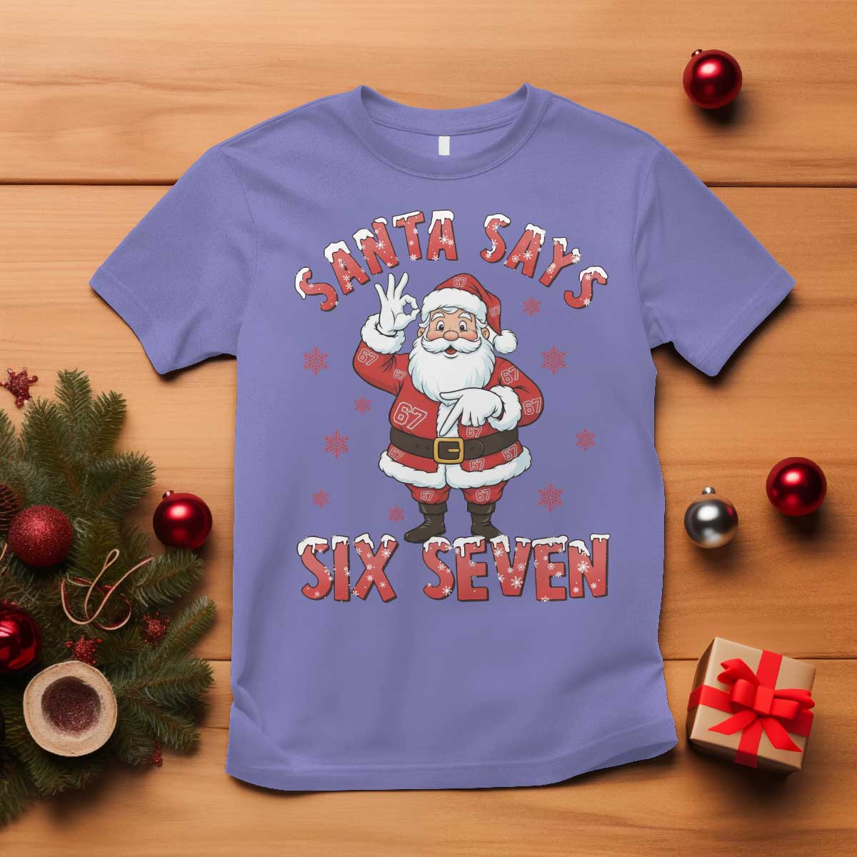 Funny Christmas Meme Gift T Shirt Santa Says Six Seven - Wonder Print Shop