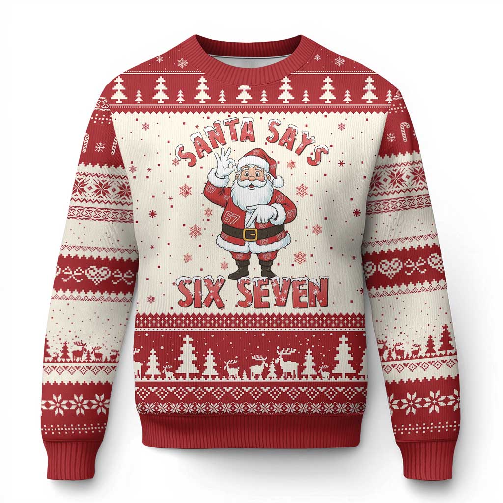 Funny Xmas Meme Gift Ugly Christmas Sweater Santa Says Six Seven - Wonder Print Shop