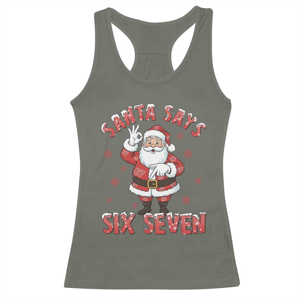 Funny Christmas Meme Gift Racerback Tank Top Santa Says Six Seven - Wonder Print Shop