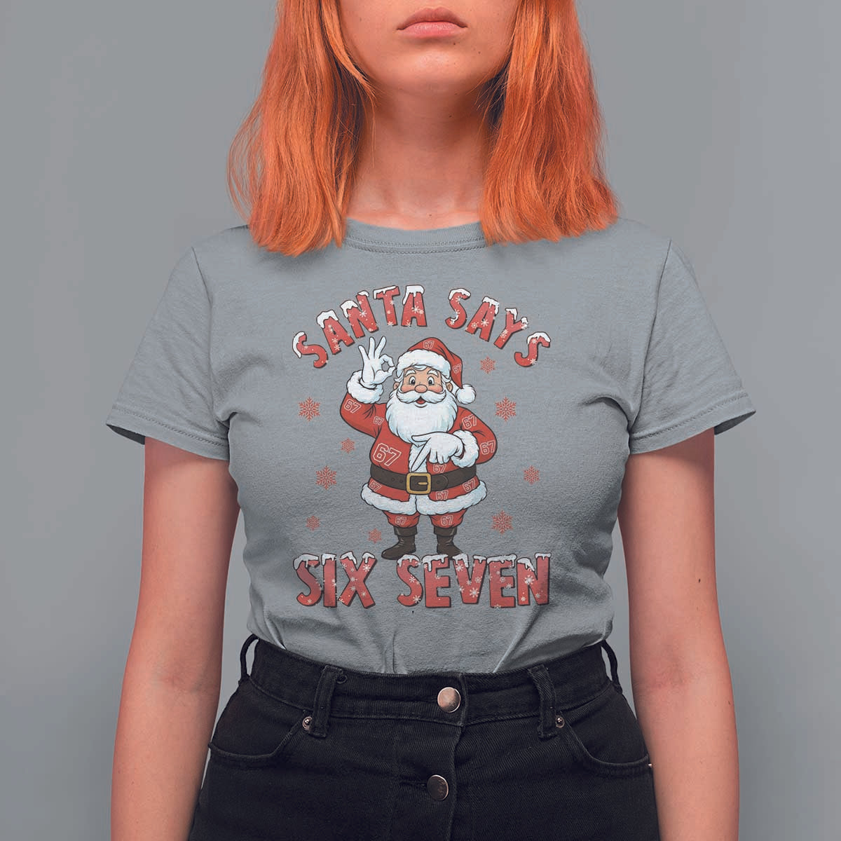 Funny Christmas Meme Gift T Shirt For Women Santa Says Six Seven - Wonder Print Shop