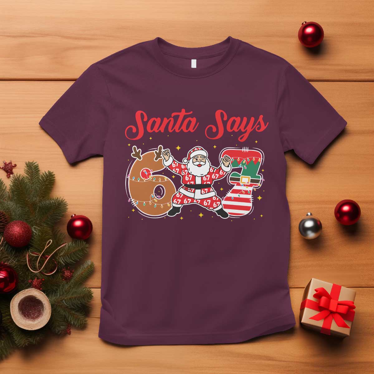 Funny Santa Says Six Seven Meme T Shirt Holiday Gift For Gen Z - Wonder Print Shop