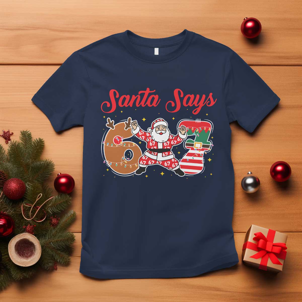 Funny Santa Says Six Seven Meme T Shirt Holiday Gift For Gen Z - Wonder Print Shop