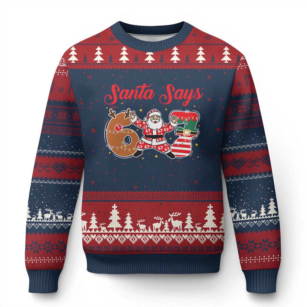 Funny Santa Says Six Seven Meme Ugly Christmas Sweater Holiday Gift For Gen Z - Wonder Print Shop