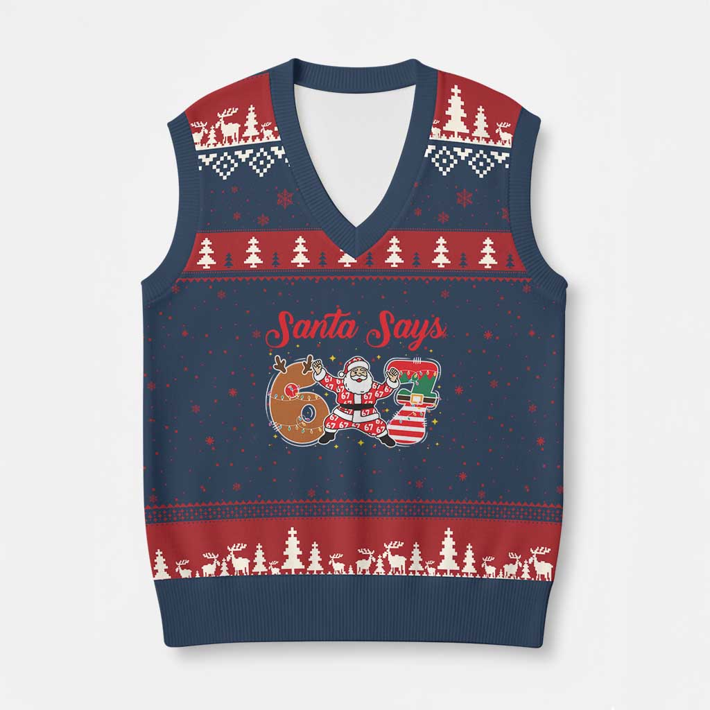 Funny Santa Says Six Seven Meme V-Neck Knit Sweater Vest Holiday Gift For Gen Z - Wonder Print Shop