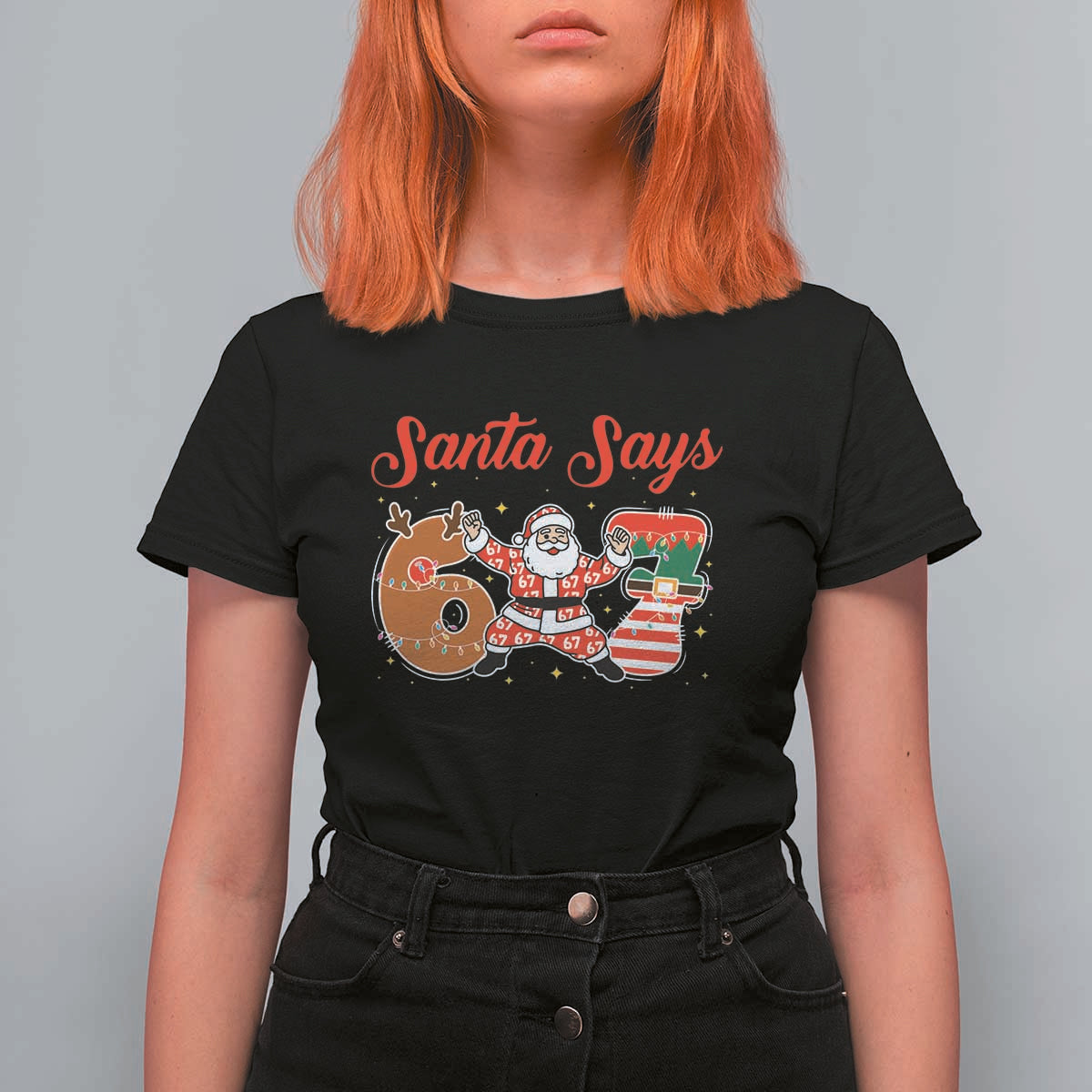 Funny Santa Says Six Seven Meme T Shirt For Women Holiday Gift For Gen Z - Wonder Print Shop