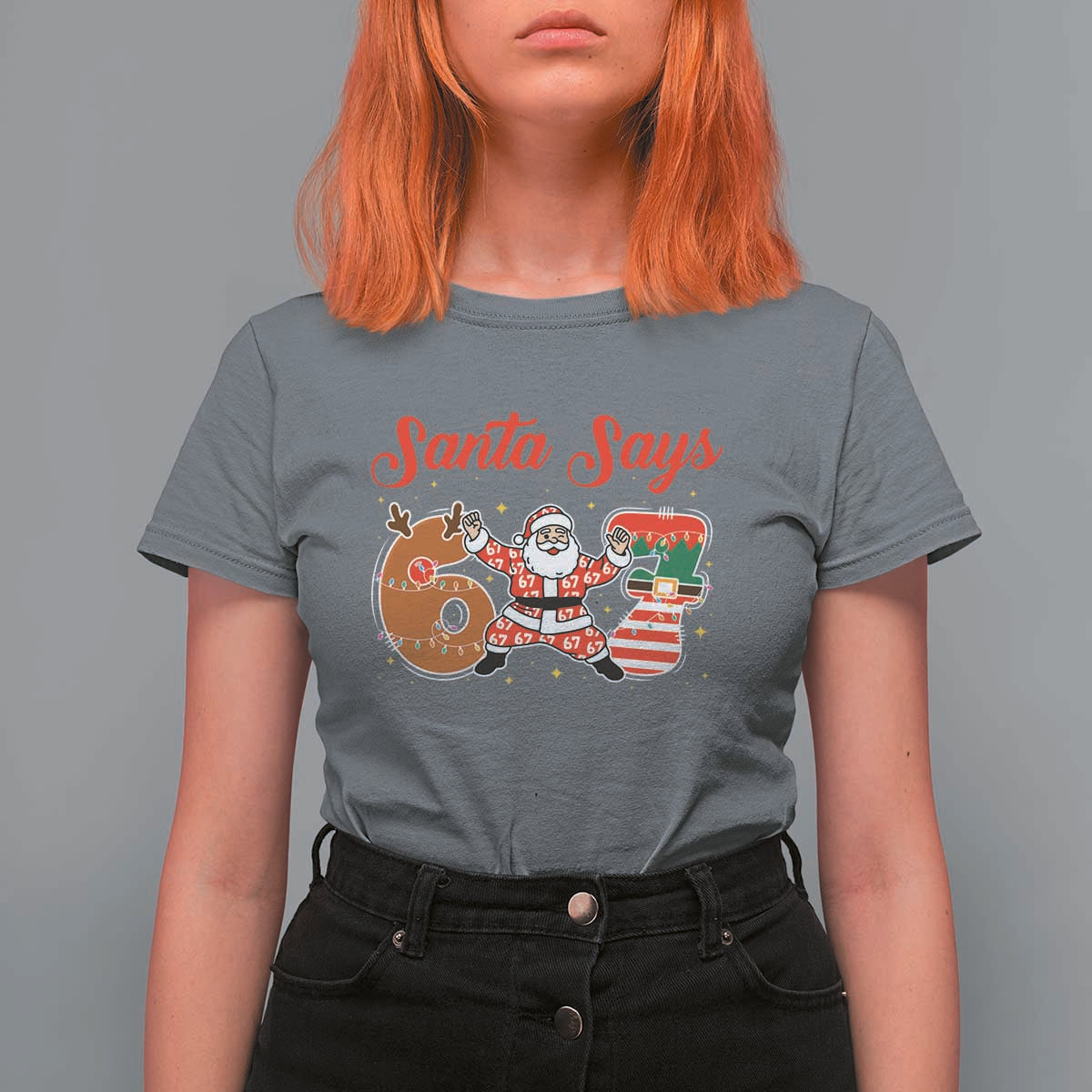Funny Santa Says Six Seven Meme T Shirt For Women Holiday Gift For Gen Z - Wonder Print Shop