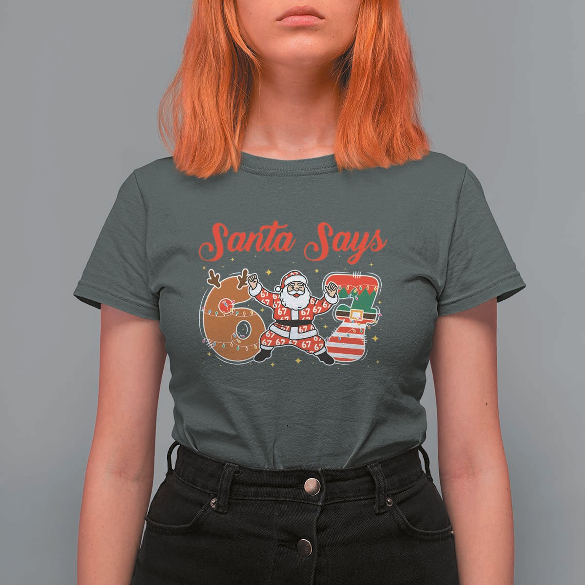 Funny Santa Says Six Seven Meme T Shirt For Women Holiday Gift For Gen Z - Wonder Print Shop
