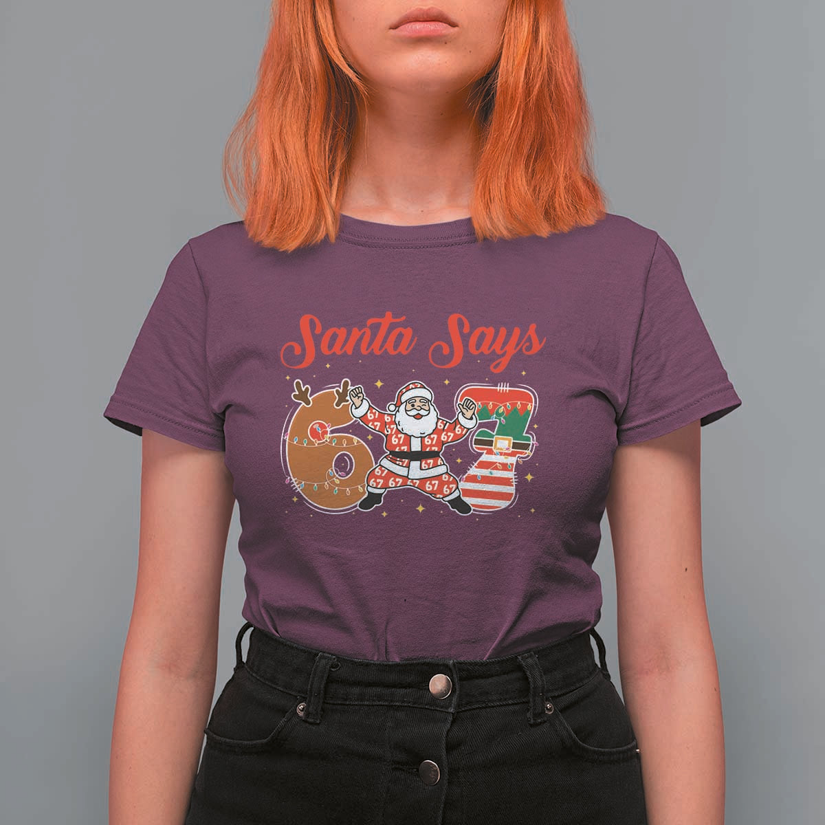 Funny Santa Says Six Seven Meme T Shirt For Women Holiday Gift For Gen Z - Wonder Print Shop