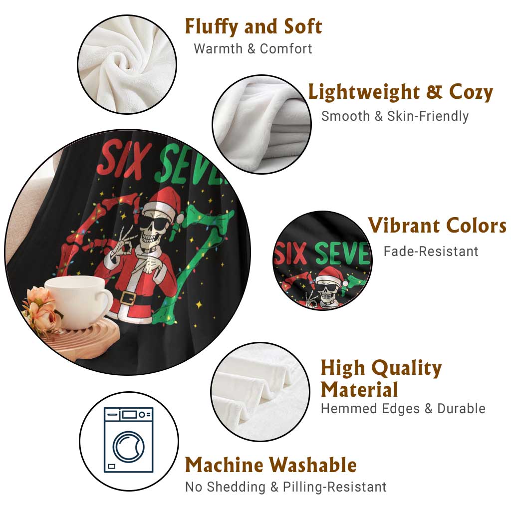 Funny Santa Skeleton Says Six Seven Throw Blanket Christmas Meme Gift - Wonder Print Shop