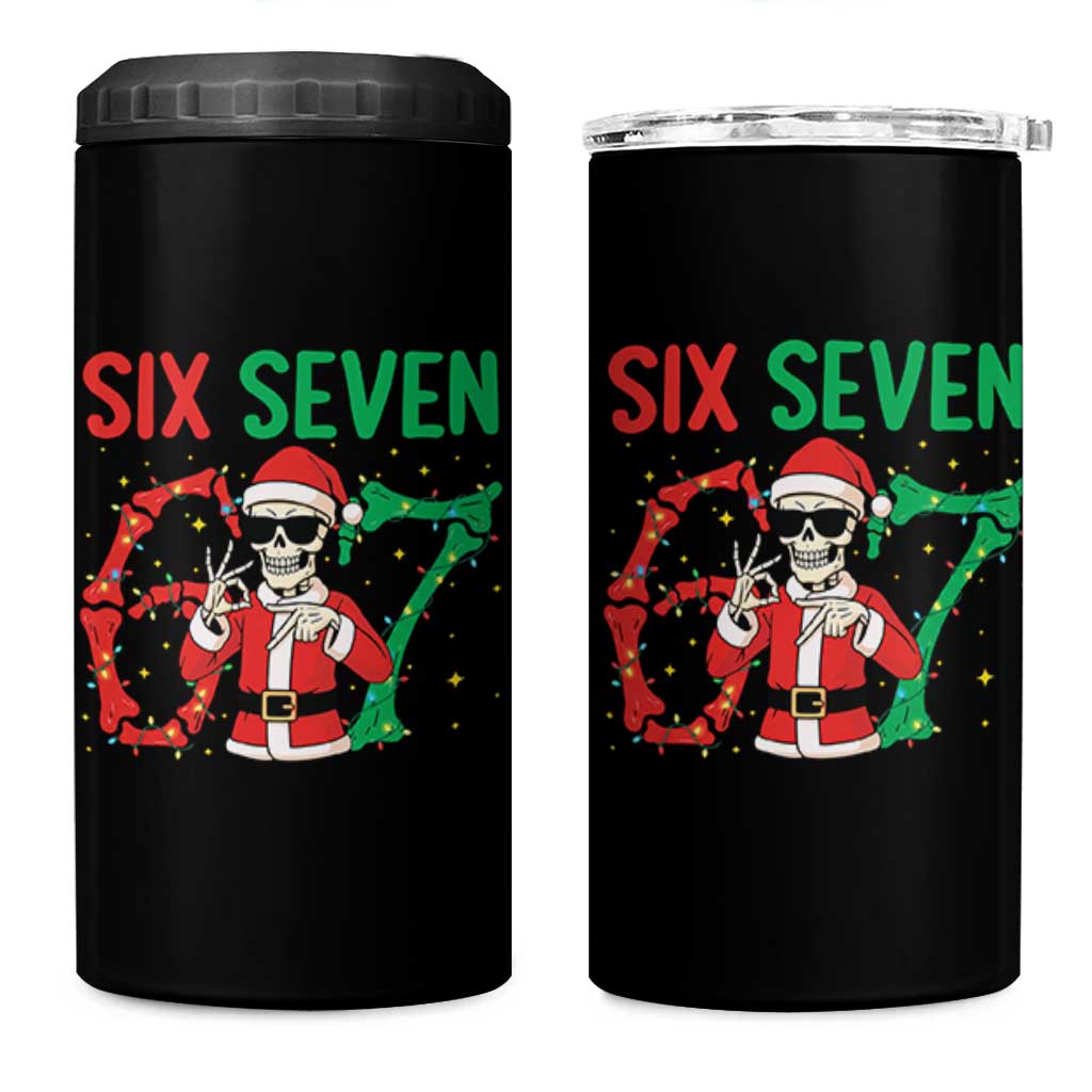 Funny Santa Skeleton Says Six Seven 4 in 1 Can Cooler Tumbler Christmas Meme Gift - Wonder Print Shop