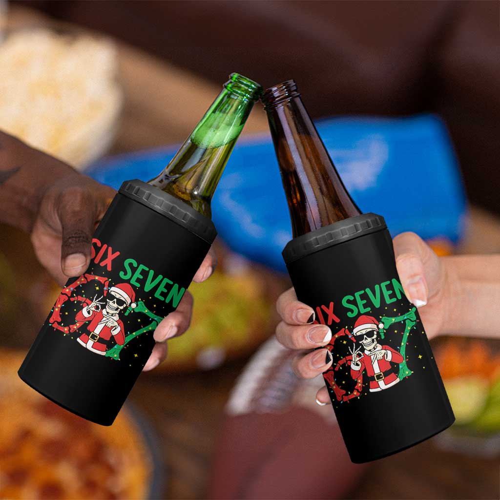 Funny Santa Skeleton Says Six Seven 4 in 1 Can Cooler Tumbler Christmas Meme Gift - Wonder Print Shop
