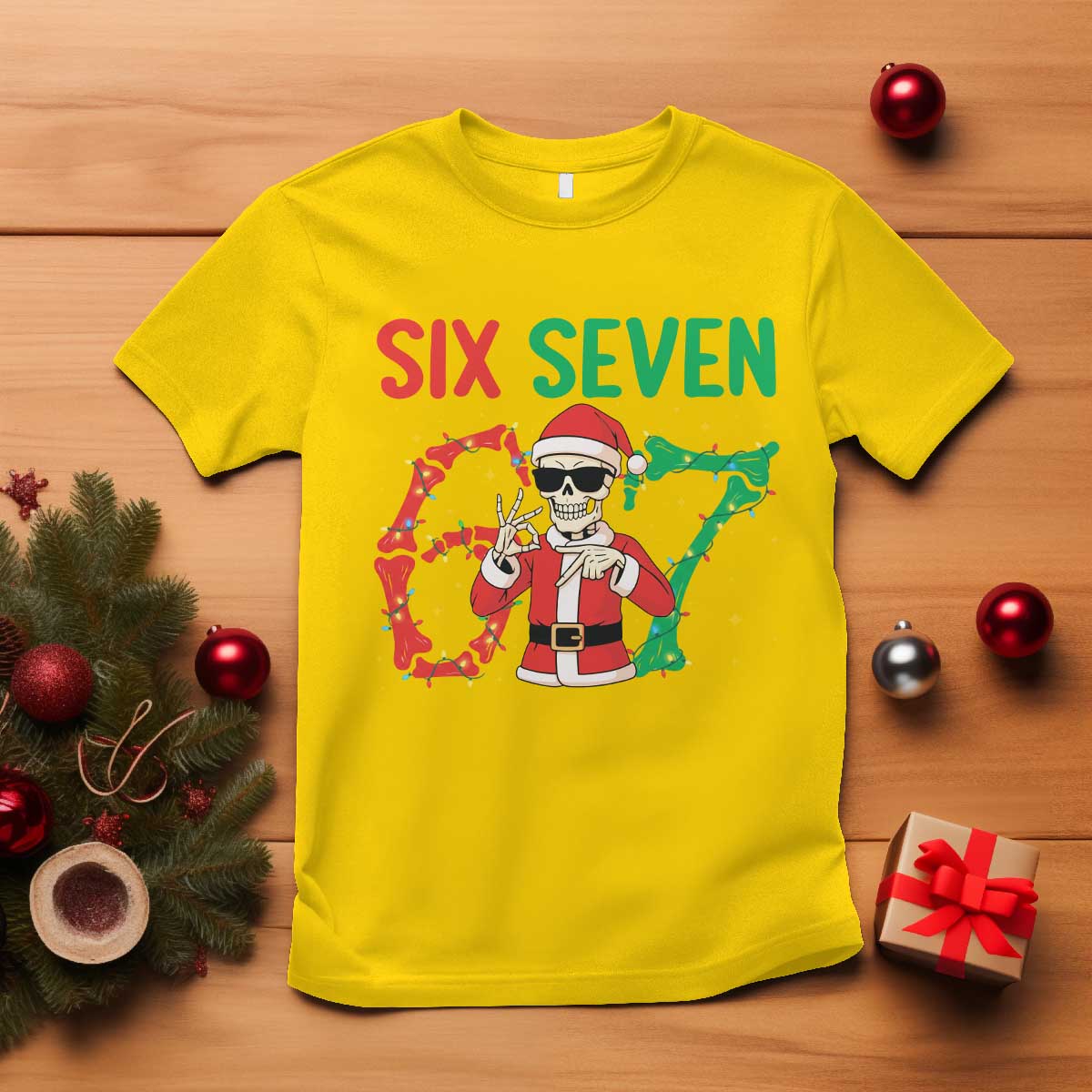 Funny Santa Skeleton Says Six Seven T Shirt Christmas Meme Gift - Wonder Print Shop
