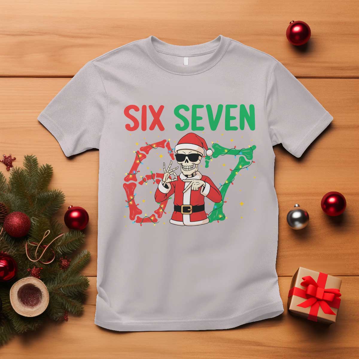 Funny Santa Skeleton Says Six Seven T Shirt Christmas Meme Gift - Wonder Print Shop