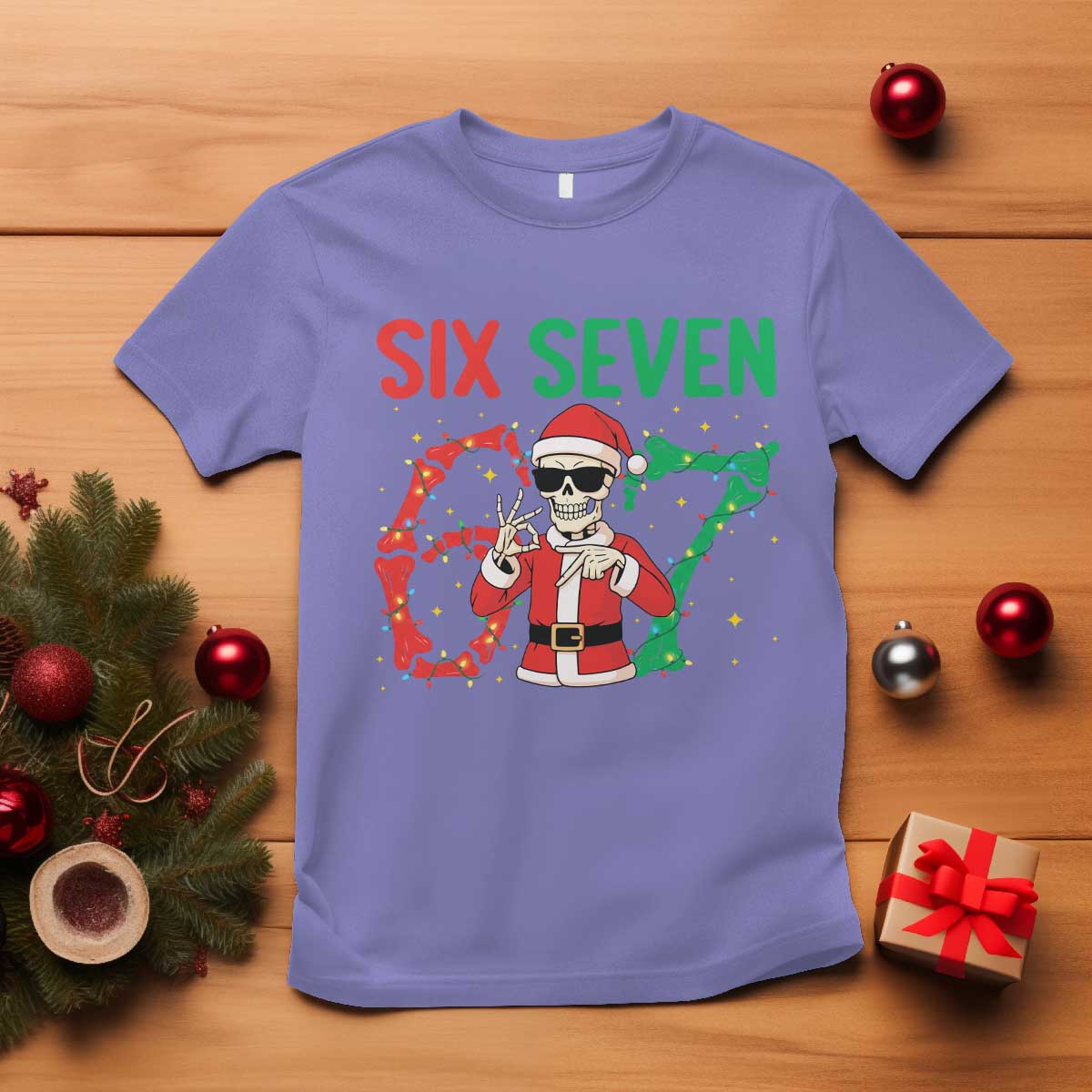 Funny Santa Skeleton Says Six Seven T Shirt Christmas Meme Gift - Wonder Print Shop