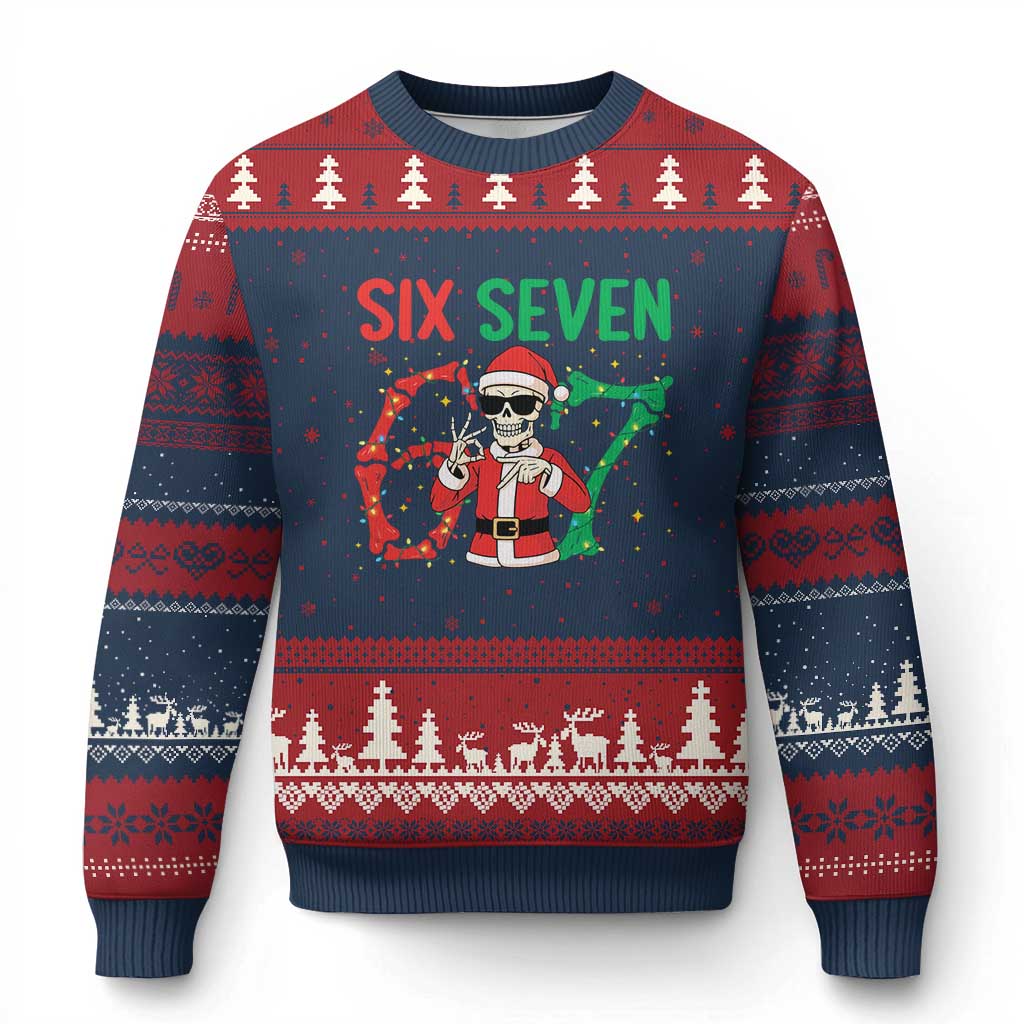 Funny Santa Skeleton Says Six Seven Ugly Christmas Sweater Xmas Meme Gift - Wonder Print Shop