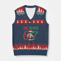 Funny Santa Skeleton Says Six Seven V-Neck Knit Sweater Vest Xmas Meme Gift - Wonder Print Shop