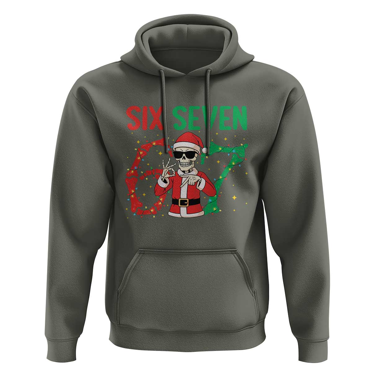 Funny Santa Skeleton Says Six Seven Hoodie Christmas Meme Gift - Wonder Print Shop