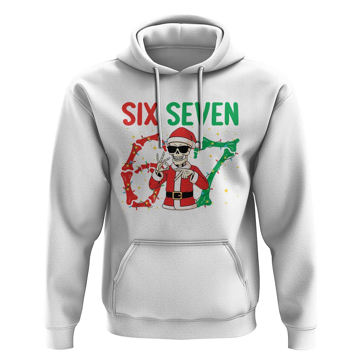 Funny Santa Skeleton Says Six Seven Hoodie Christmas Meme Gift - Wonder Print Shop