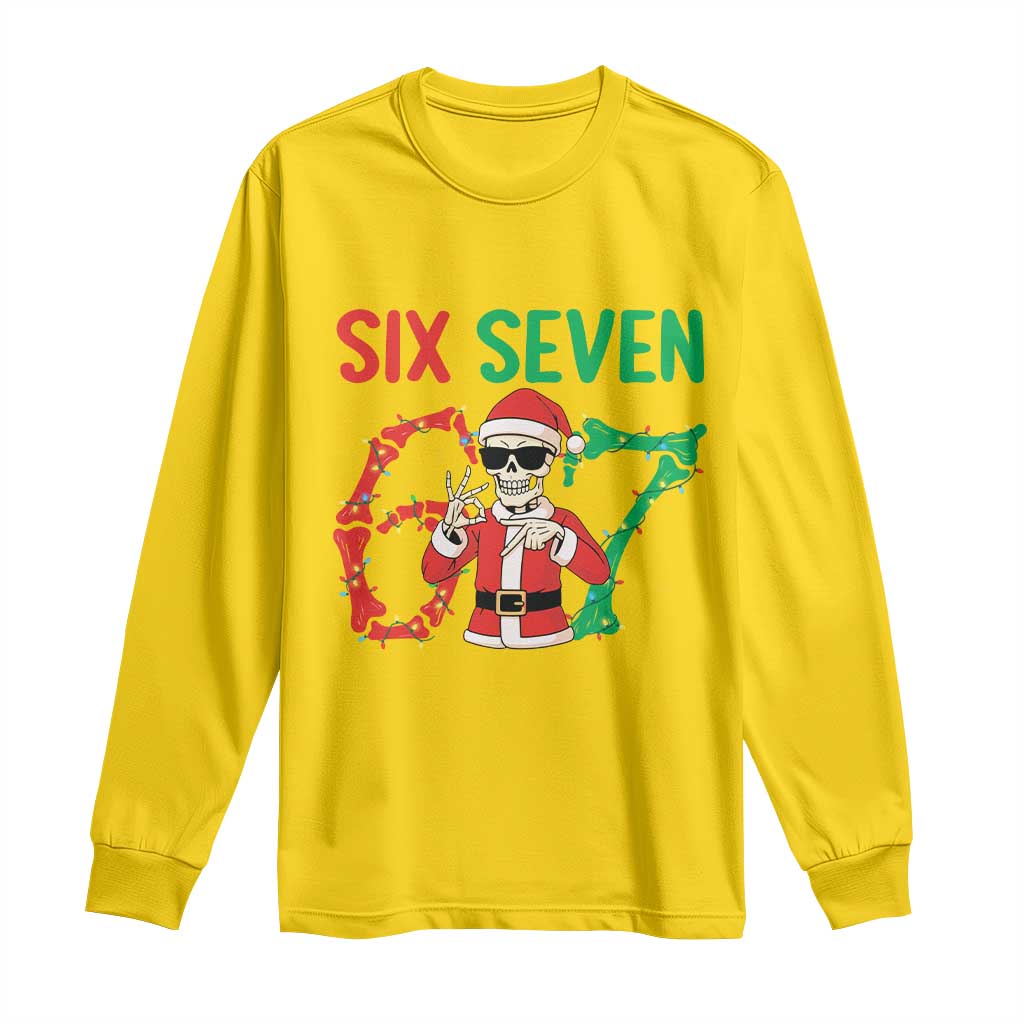 Funny Santa Skeleton Says Six Seven Long Sleeve Shirt Christmas Meme Gift - Wonder Print Shop