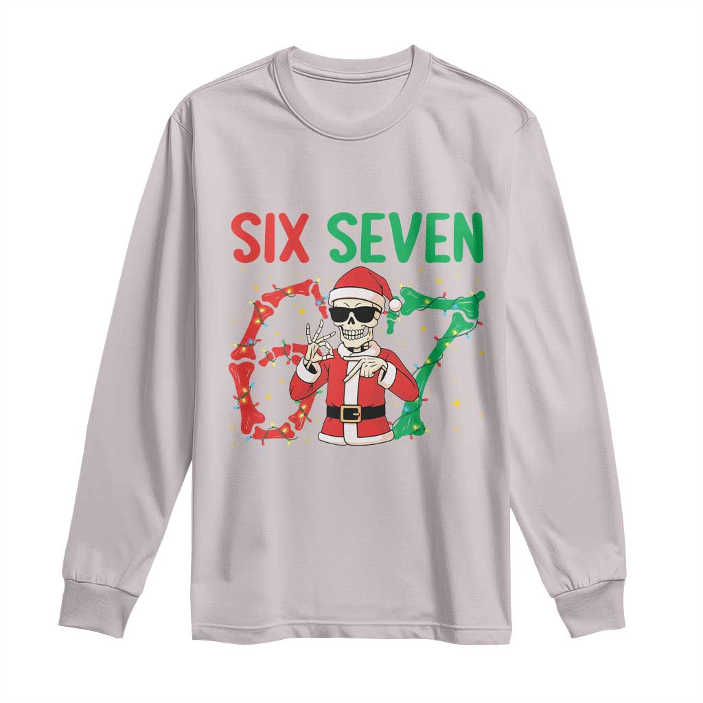 Funny Santa Skeleton Says Six Seven Long Sleeve Shirt Christmas Meme Gift - Wonder Print Shop