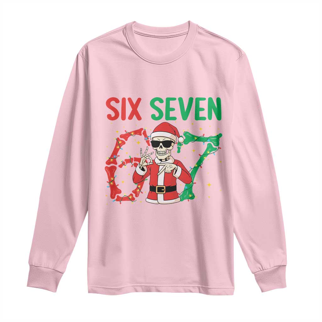 Funny Santa Skeleton Says Six Seven Long Sleeve Shirt Christmas Meme Gift - Wonder Print Shop