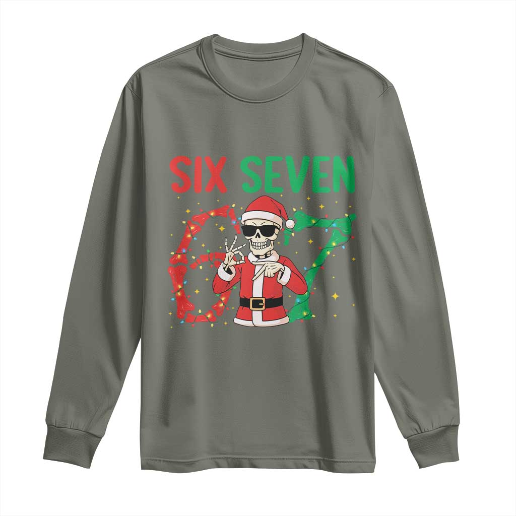 Funny Santa Skeleton Says Six Seven Long Sleeve Shirt Christmas Meme Gift - Wonder Print Shop