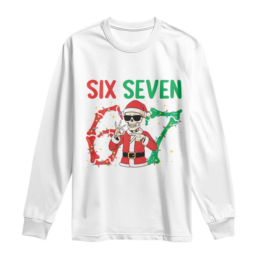 Funny Santa Skeleton Says Six Seven Long Sleeve Shirt Christmas Meme Gift - Wonder Print Shop