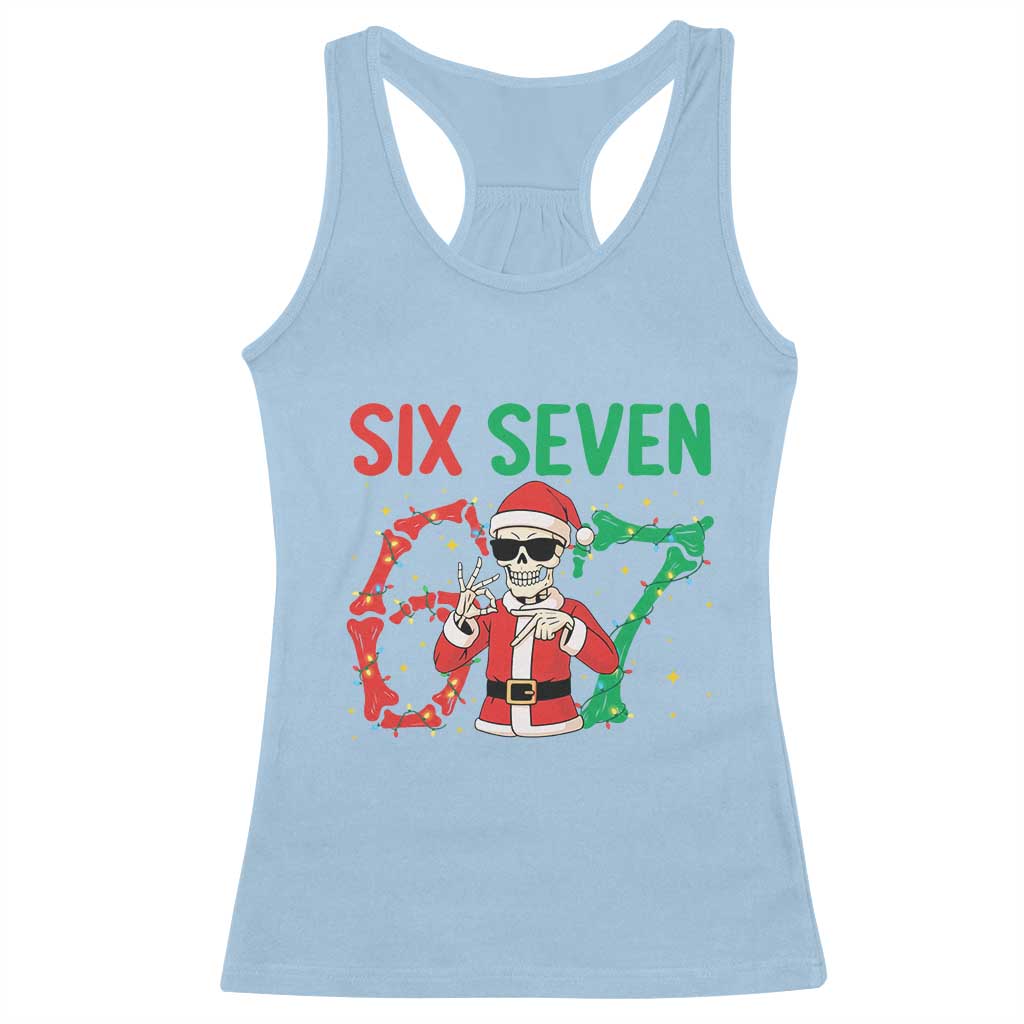 Funny Santa Skeleton Says Six Seven Racerback Tank Top Christmas Meme Gift - Wonder Print Shop