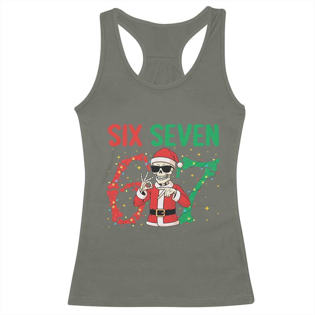 Funny Santa Skeleton Says Six Seven Racerback Tank Top Christmas Meme Gift - Wonder Print Shop