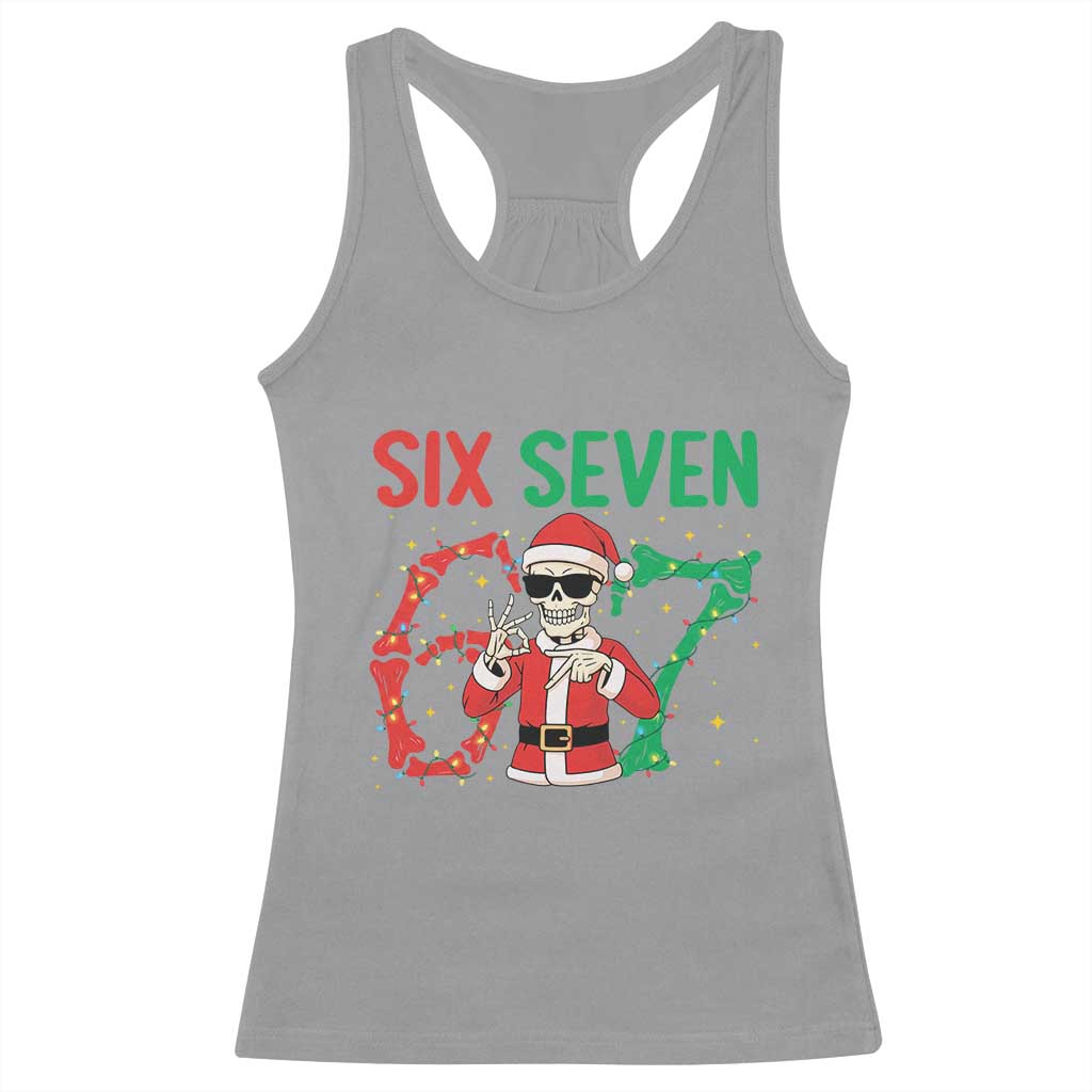 Funny Santa Skeleton Says Six Seven Racerback Tank Top Christmas Meme Gift - Wonder Print Shop