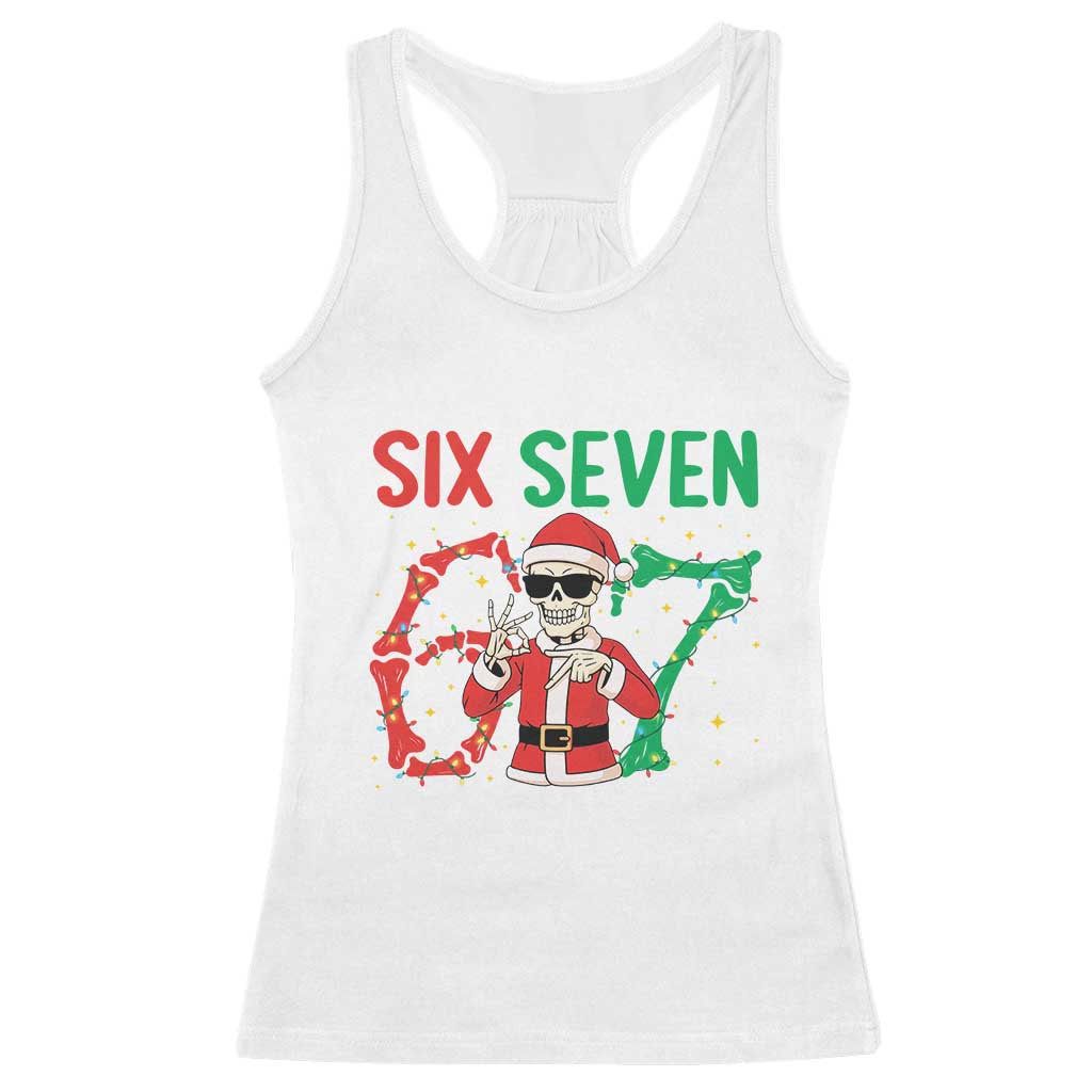 Funny Santa Skeleton Says Six Seven Racerback Tank Top Christmas Meme Gift - Wonder Print Shop