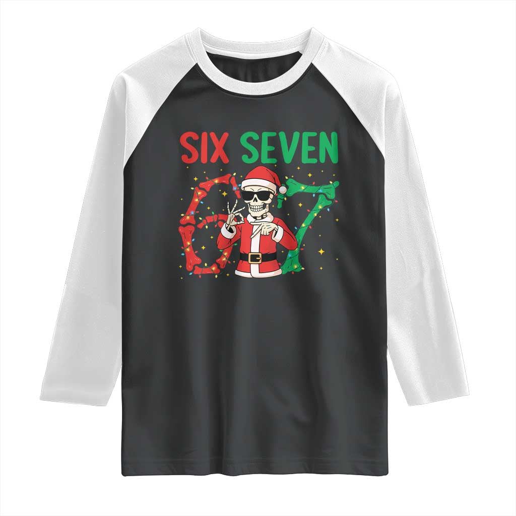 Funny Santa Skeleton Says Six Seven Raglan Shirt Christmas Meme Gift - Wonder Print Shop