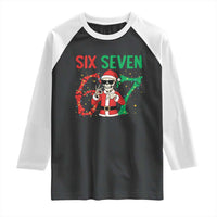 Funny Santa Skeleton Says Six Seven Raglan Shirt Christmas Meme Gift - Wonder Print Shop