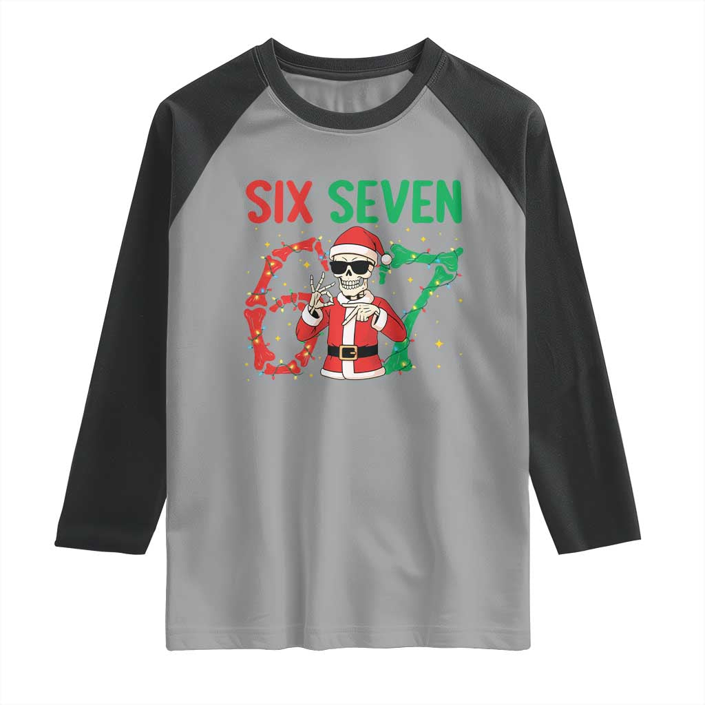 Funny Santa Skeleton Says Six Seven Raglan Shirt Christmas Meme Gift - Wonder Print Shop