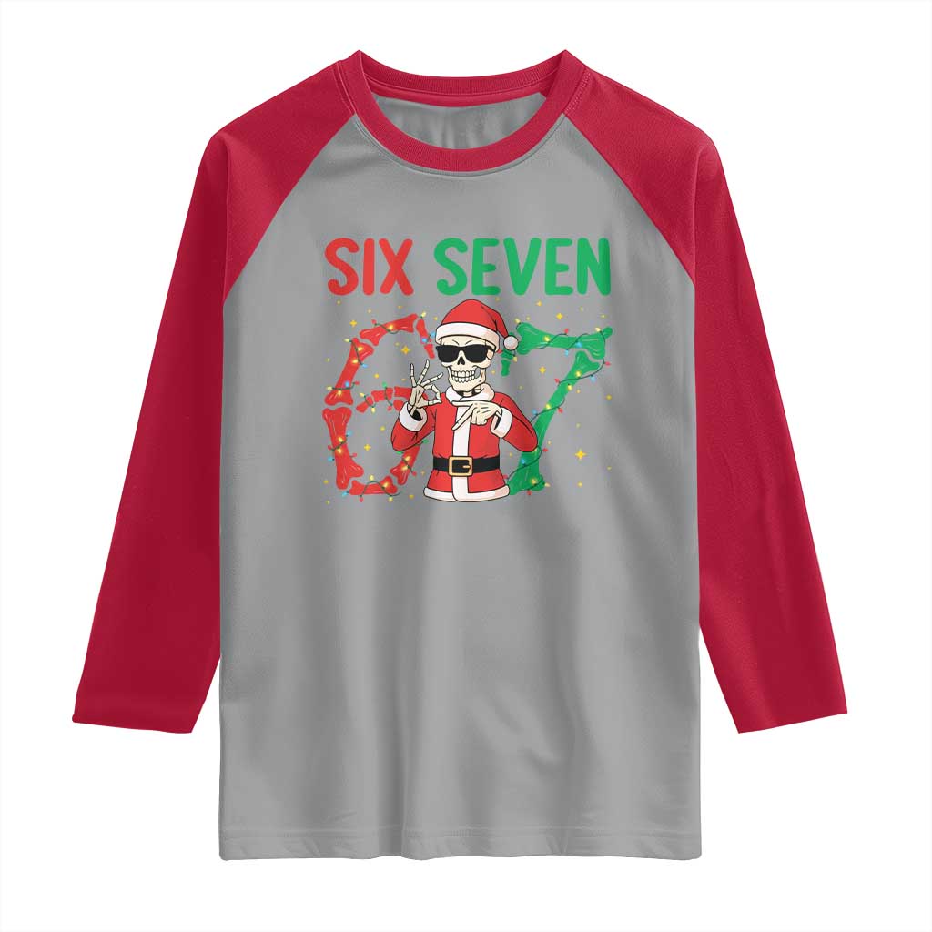Funny Santa Skeleton Says Six Seven Raglan Shirt Christmas Meme Gift - Wonder Print Shop
