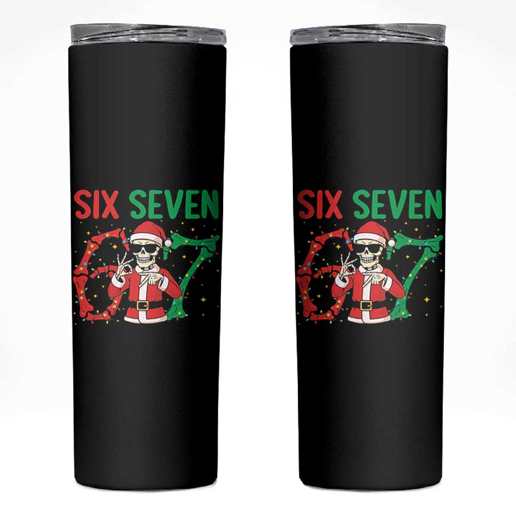 Funny Santa Skeleton Says Six Seven Skinny Tumbler Christmas Meme Gift - Wonder Print Shop