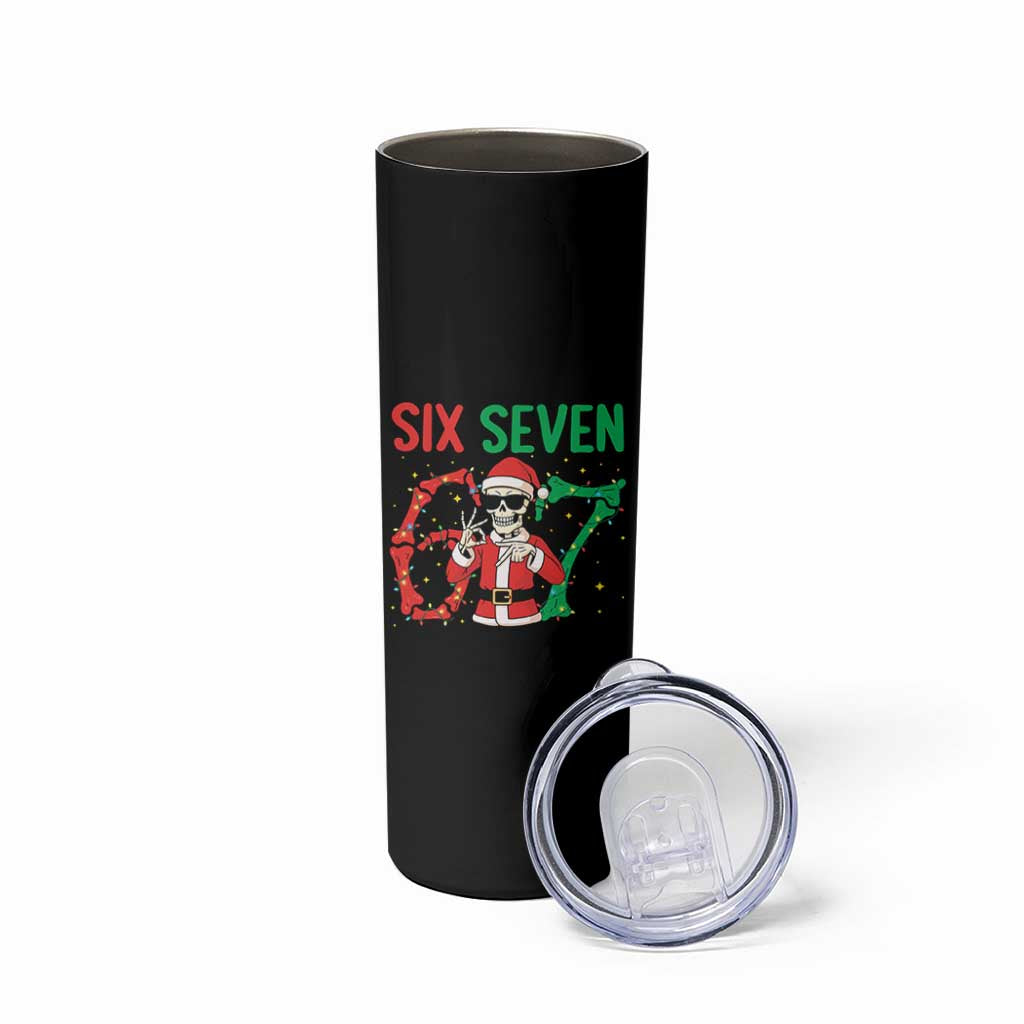 Funny Santa Skeleton Says Six Seven Skinny Tumbler Christmas Meme Gift - Wonder Print Shop