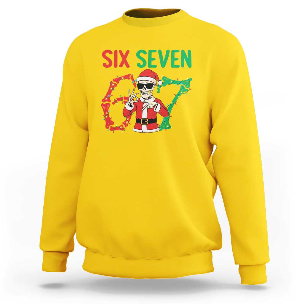 Funny Santa Skeleton Says Six Seven Sweatshirt Christmas Meme Gift - Wonder Print Shop