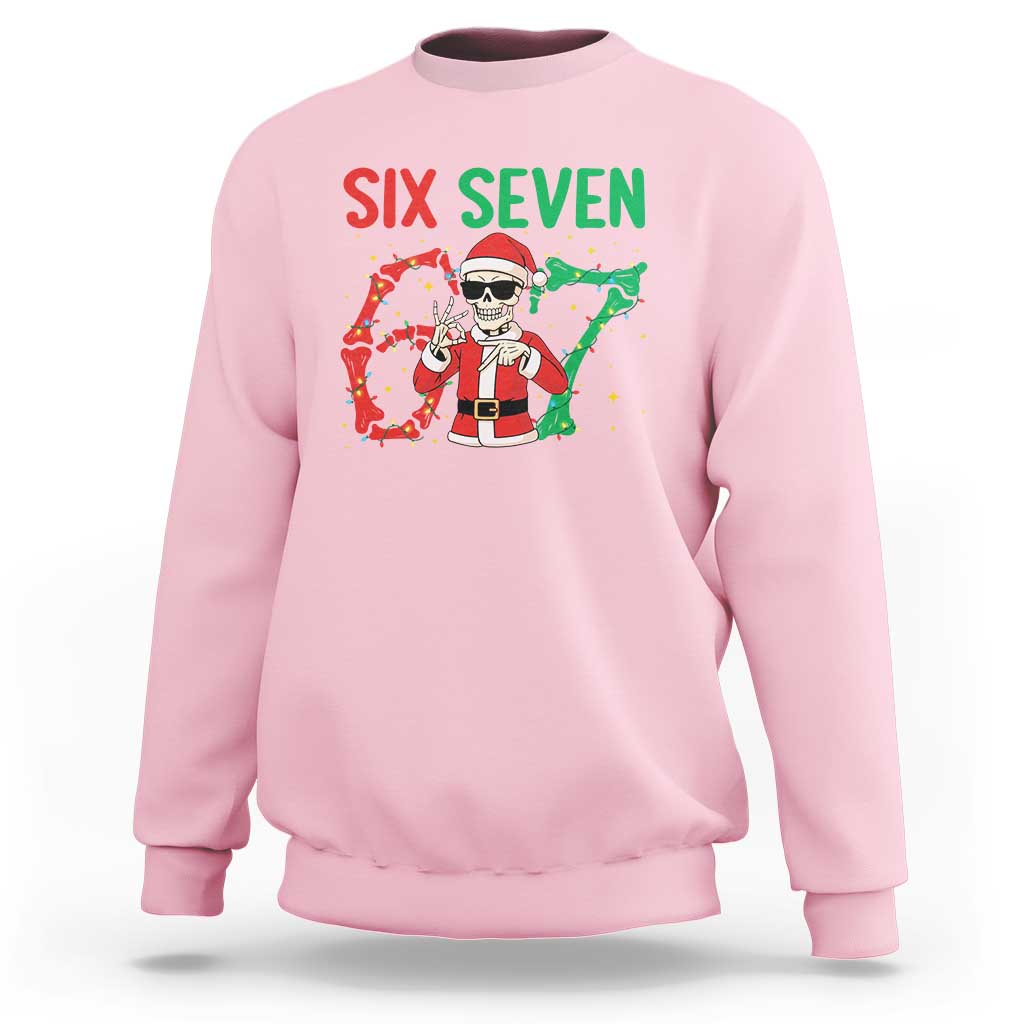 Funny Santa Skeleton Says Six Seven Sweatshirt Christmas Meme Gift - Wonder Print Shop