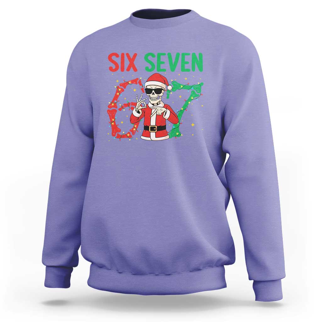 Funny Santa Skeleton Says Six Seven Sweatshirt Christmas Meme Gift - Wonder Print Shop