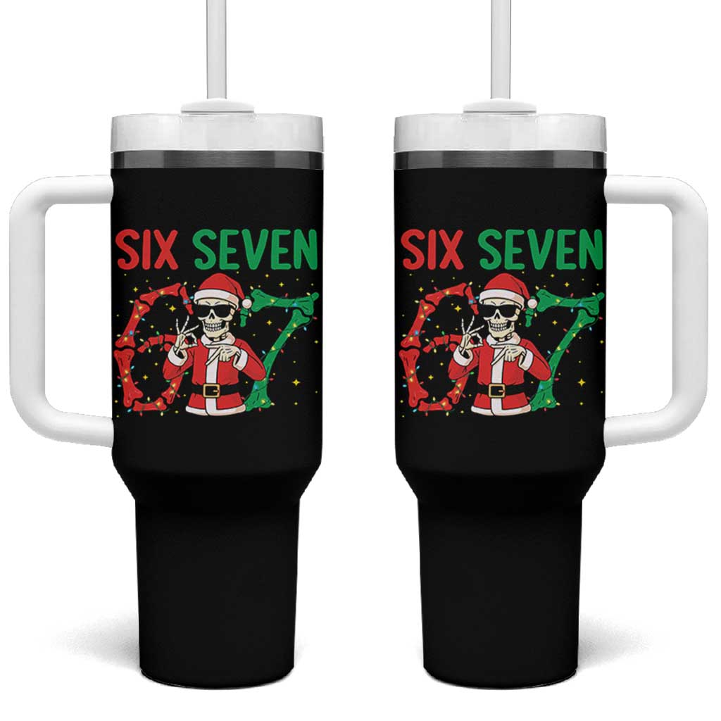 Funny Santa Skeleton Says Six Seven Tumbler With Handle Christmas Meme Gift - Wonder Print Shop