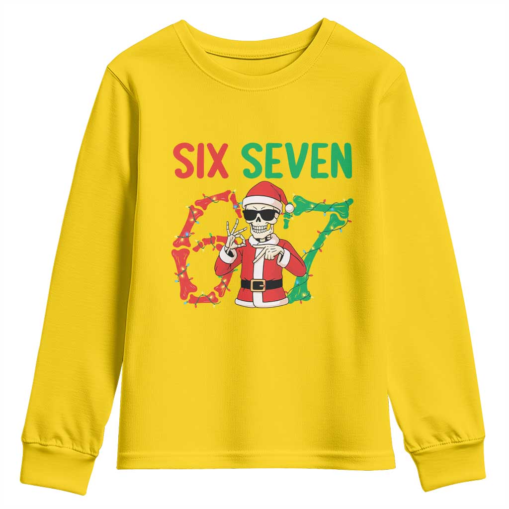 Funny Santa Skeleton Says Six Seven Youth Sweatshirt Christmas Meme Gift - Wonder Print Shop