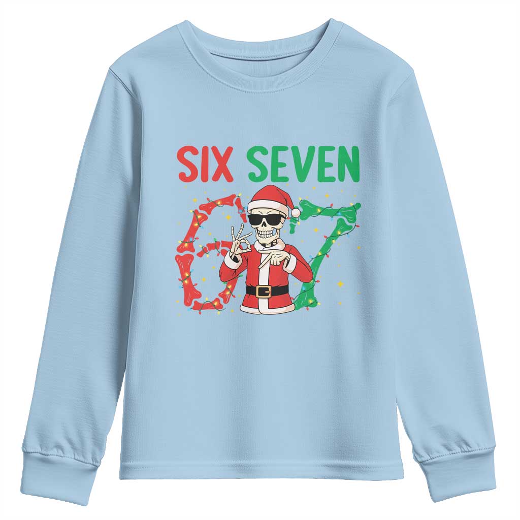 Funny Santa Skeleton Says Six Seven Youth Sweatshirt Christmas Meme Gift - Wonder Print Shop