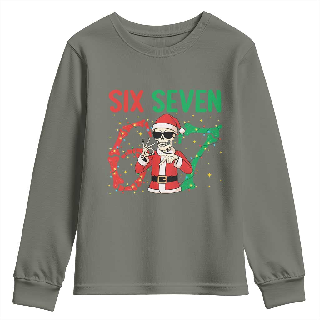 Funny Santa Skeleton Says Six Seven Youth Sweatshirt Christmas Meme Gift - Wonder Print Shop