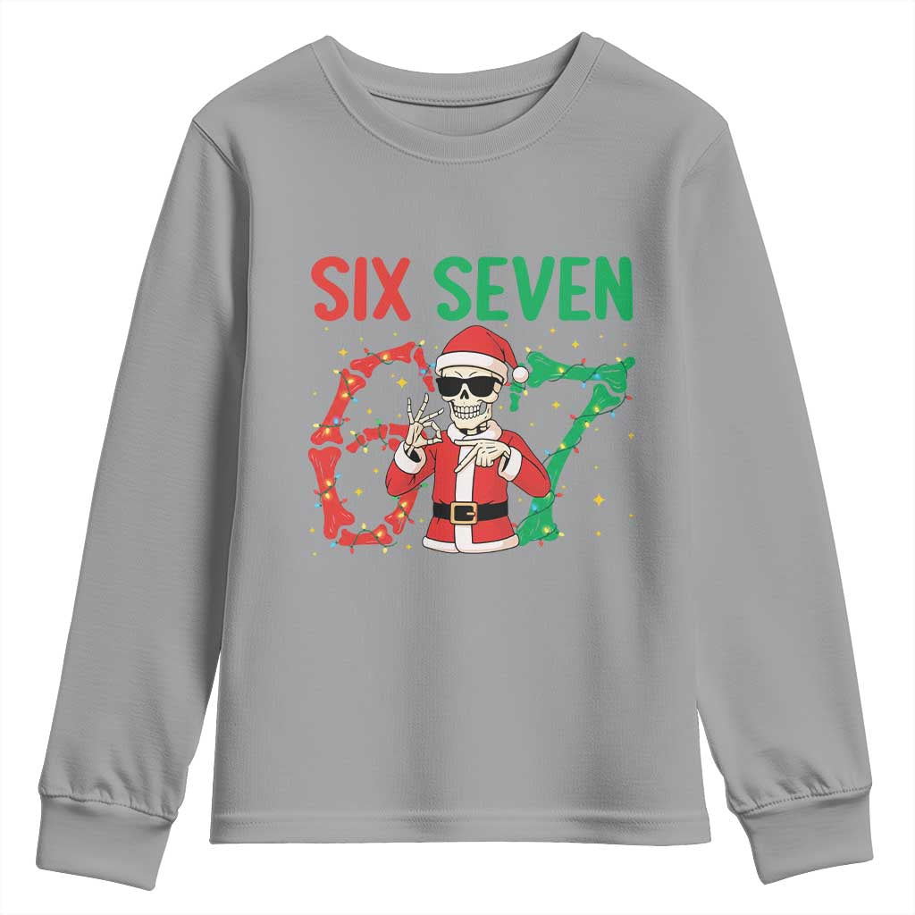 Funny Santa Skeleton Says Six Seven Youth Sweatshirt Christmas Meme Gift - Wonder Print Shop