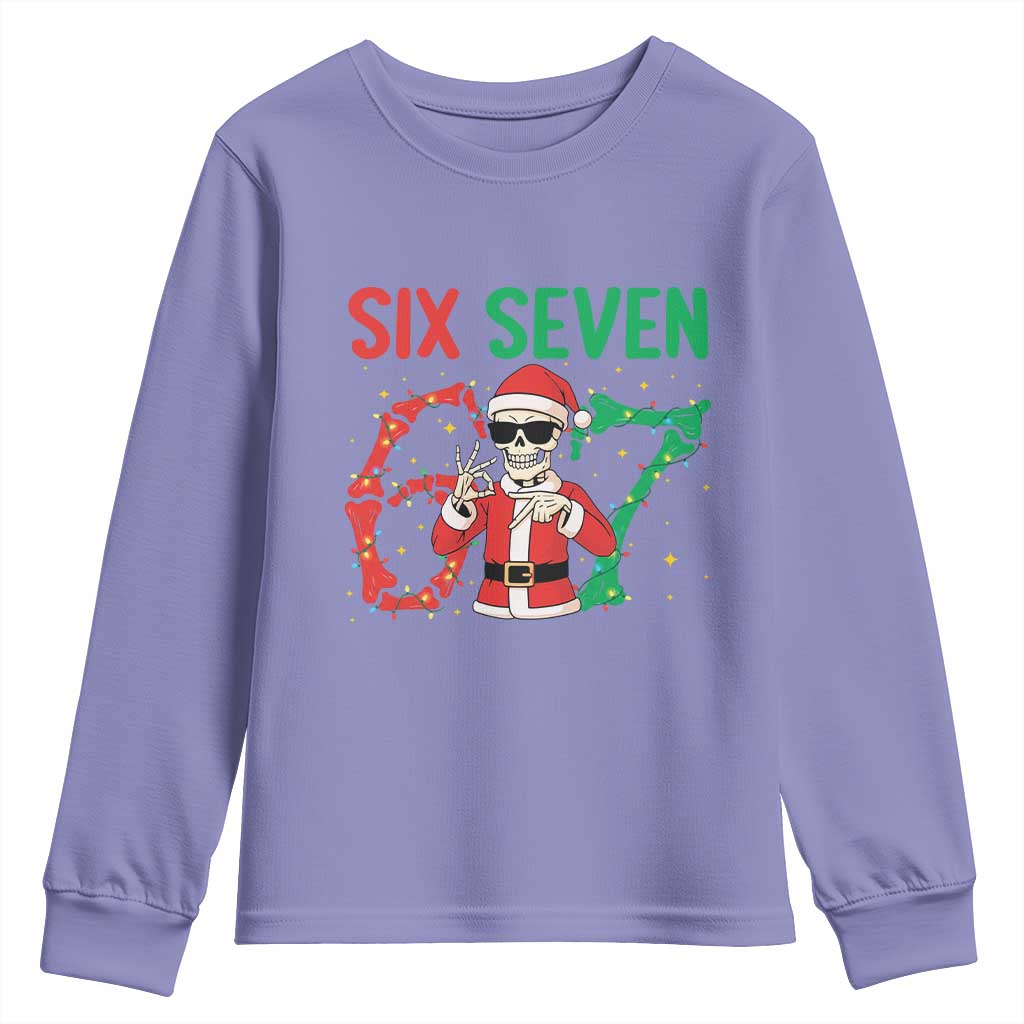 Funny Santa Skeleton Says Six Seven Youth Sweatshirt Christmas Meme Gift - Wonder Print Shop