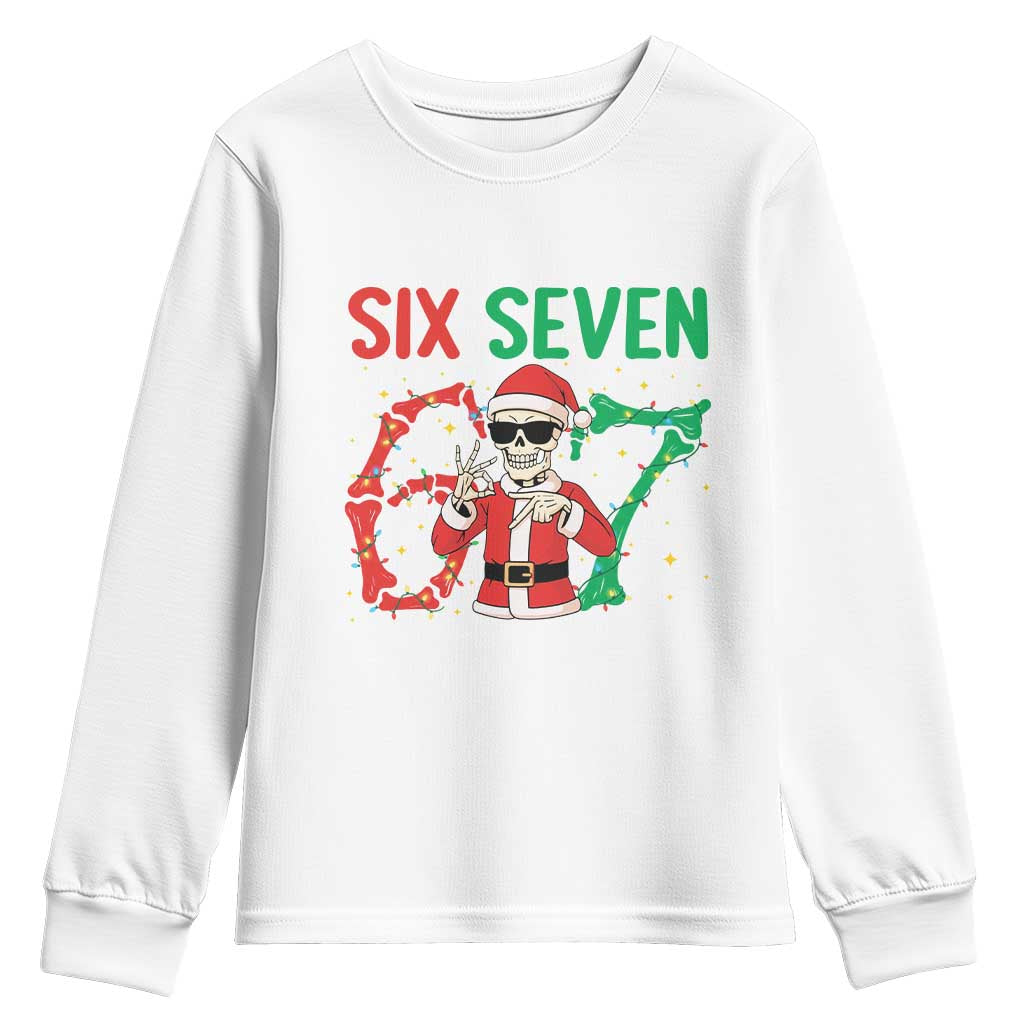 Funny Santa Skeleton Says Six Seven Youth Sweatshirt Christmas Meme Gift - Wonder Print Shop