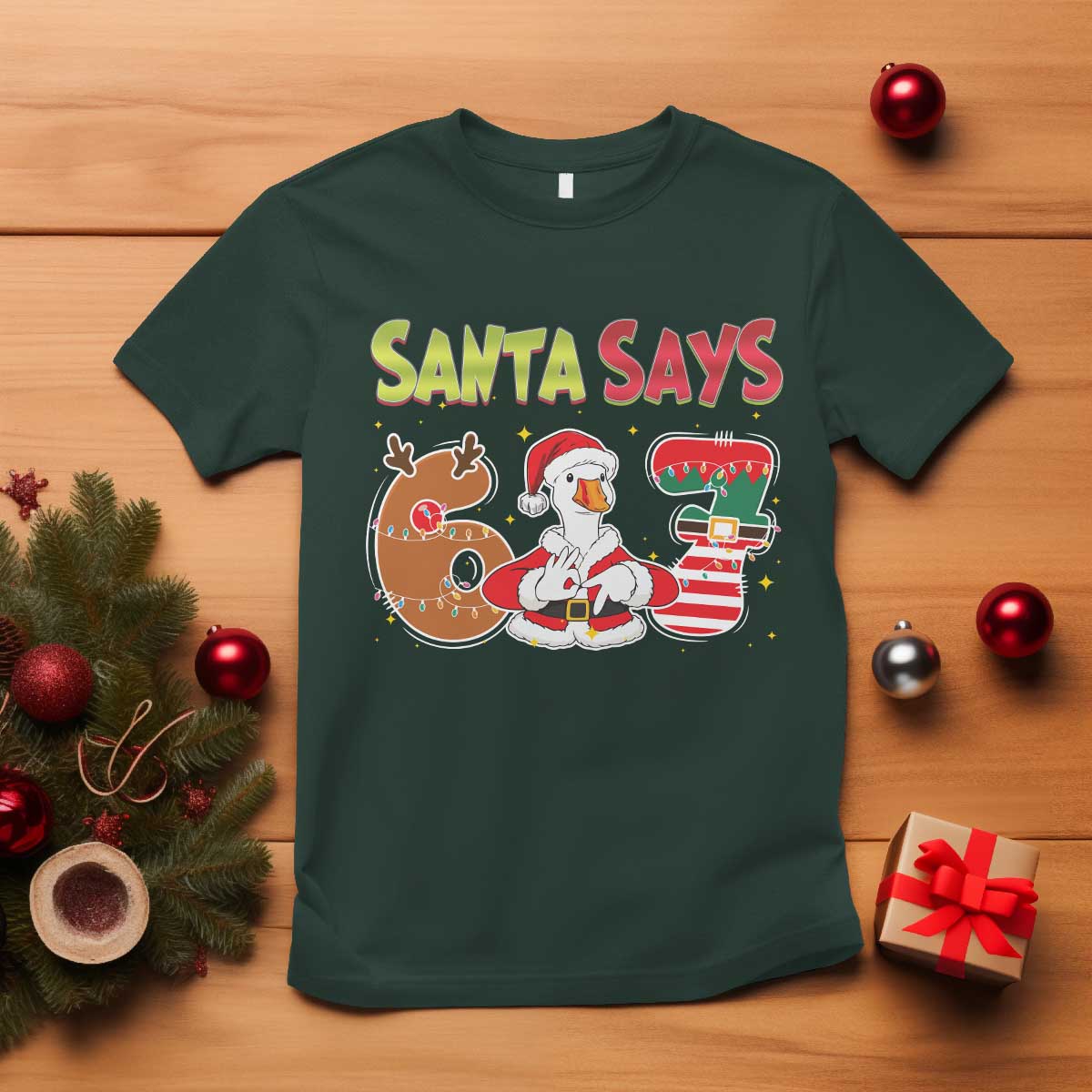 Funny Sant Goose Says Six Seven T Shirt Christmas Gift For Gen Z - Wonder Print Shop