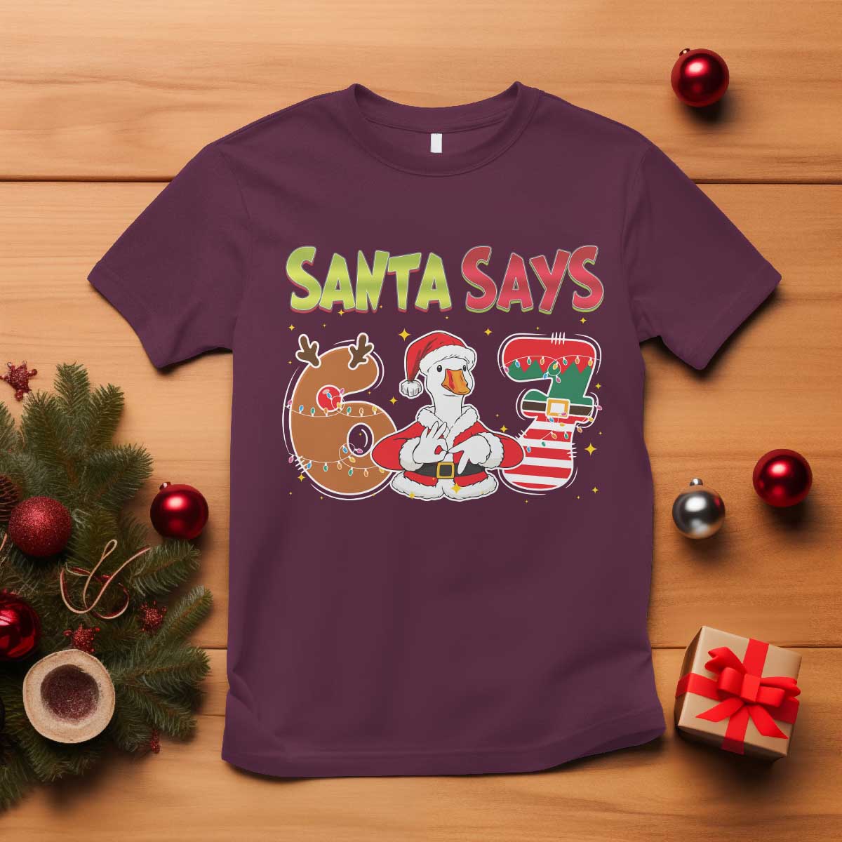 Funny Sant Goose Says Six Seven T Shirt Christmas Gift For Gen Z - Wonder Print Shop