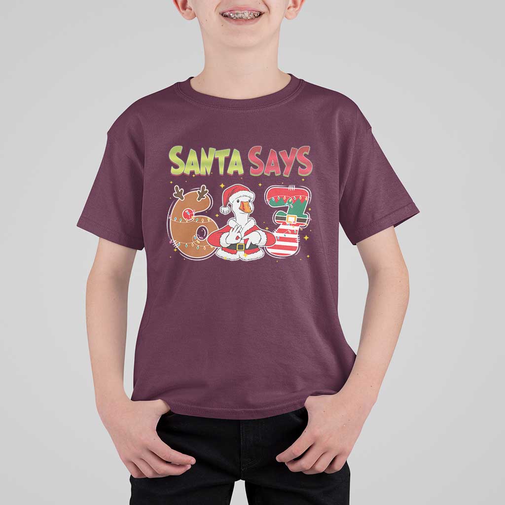 Funny Sant Goose Says Six Seven T Shirt For Kid Christmas Gift For Gen Z - Wonder Print Shop